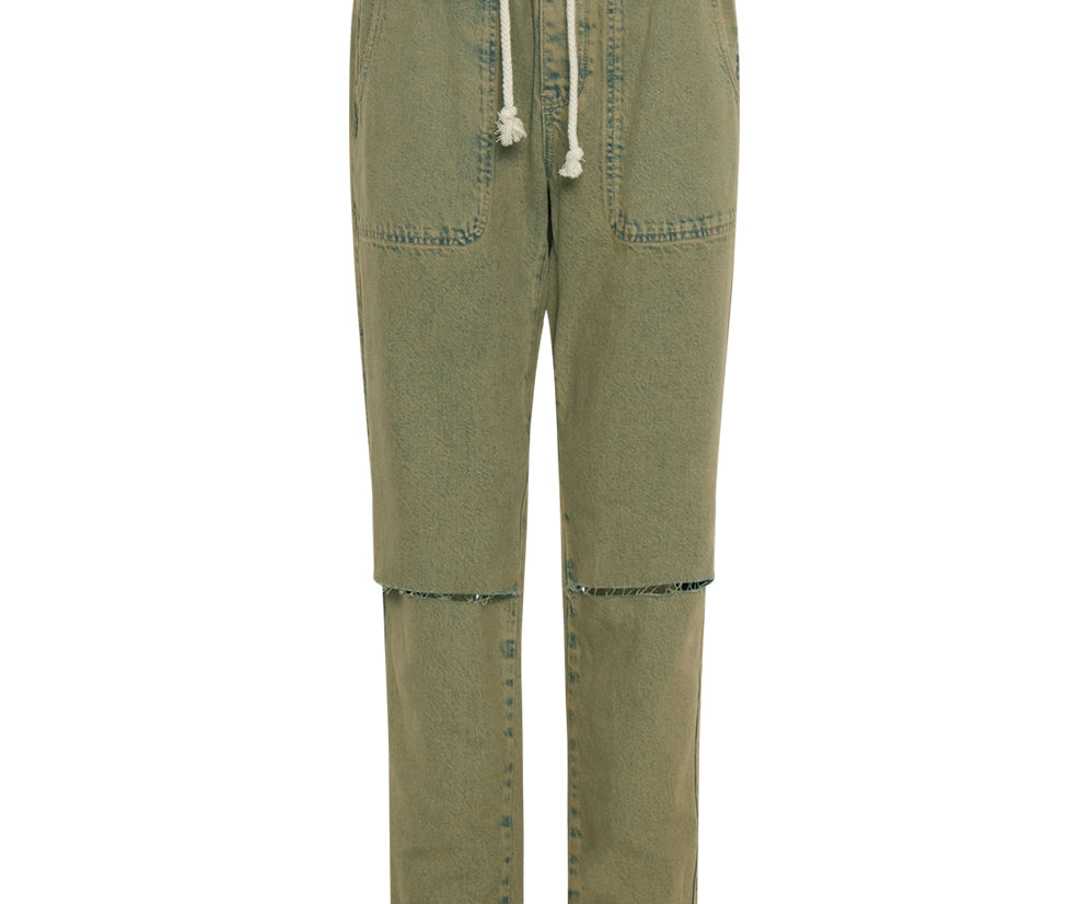 Shabbies Low Waist Drawstring Boyfriend Denim Jeans - Khaki Haze