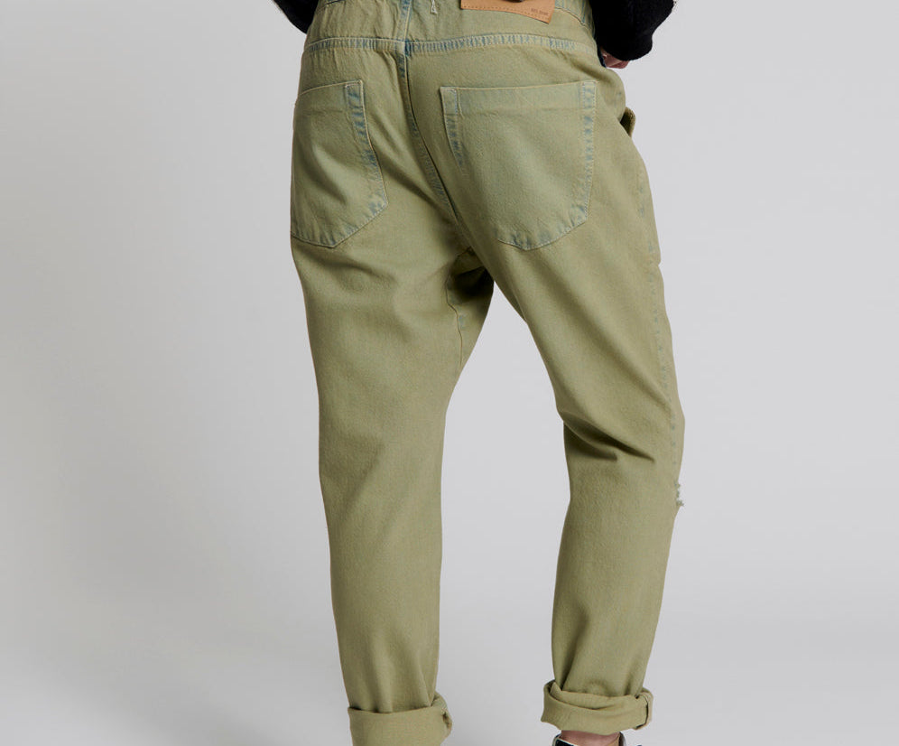 Shabbies Low Waist Drawstring Boyfriend Denim Jeans - Khaki Haze