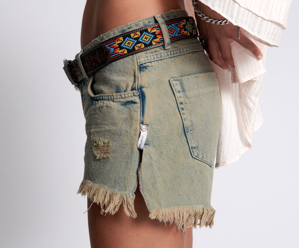 Marlons Low Waist Boyfriend Denim Shorts - Khaki Haze