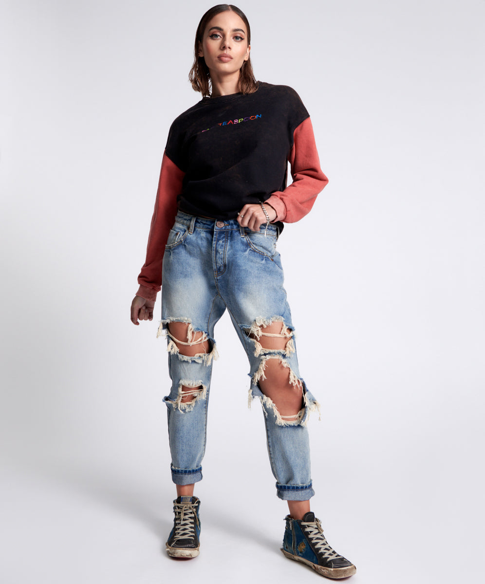 Products Saints Low Waist Boyfriend Denim Jeans - Sunbleach Blue