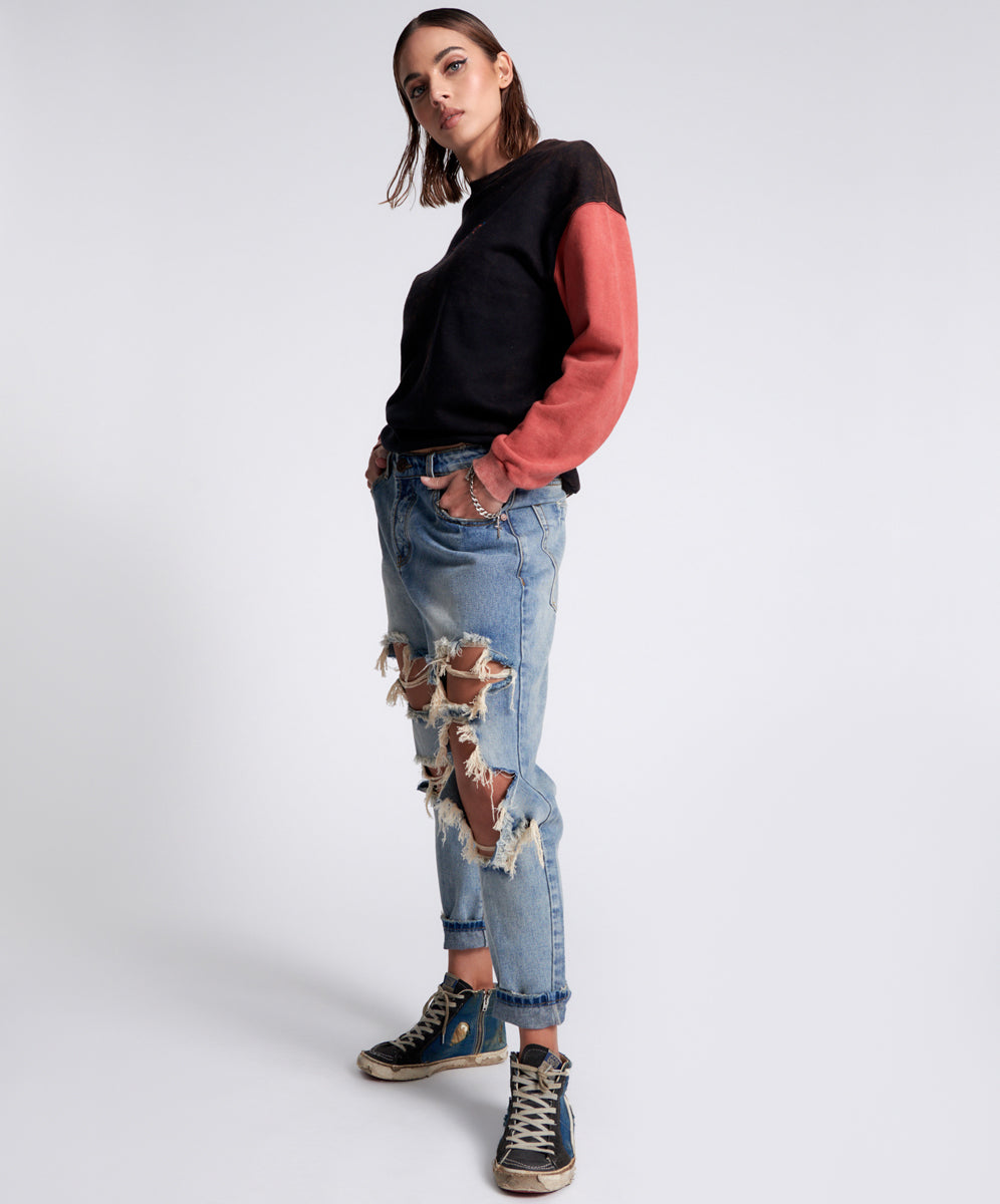 Products Saints Low Waist Boyfriend Denim Jeans - Sunbleach Blue