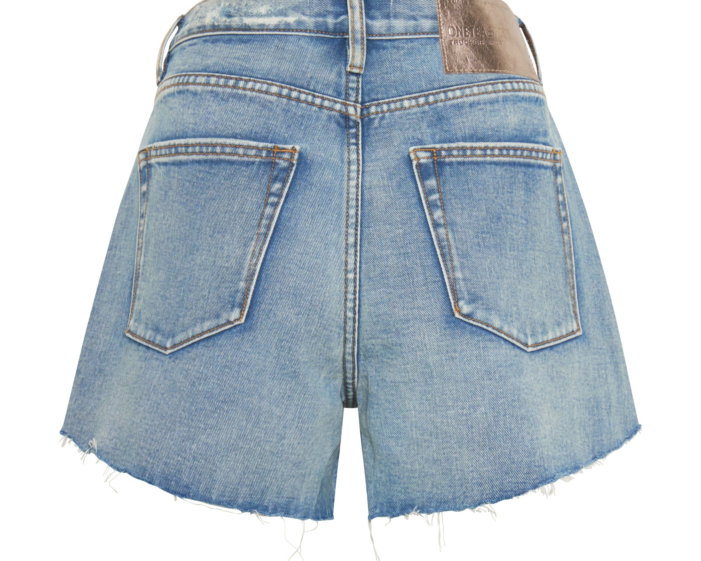 Truckers Mid Waist Relaxed Denim Shorts - Berlin Blue