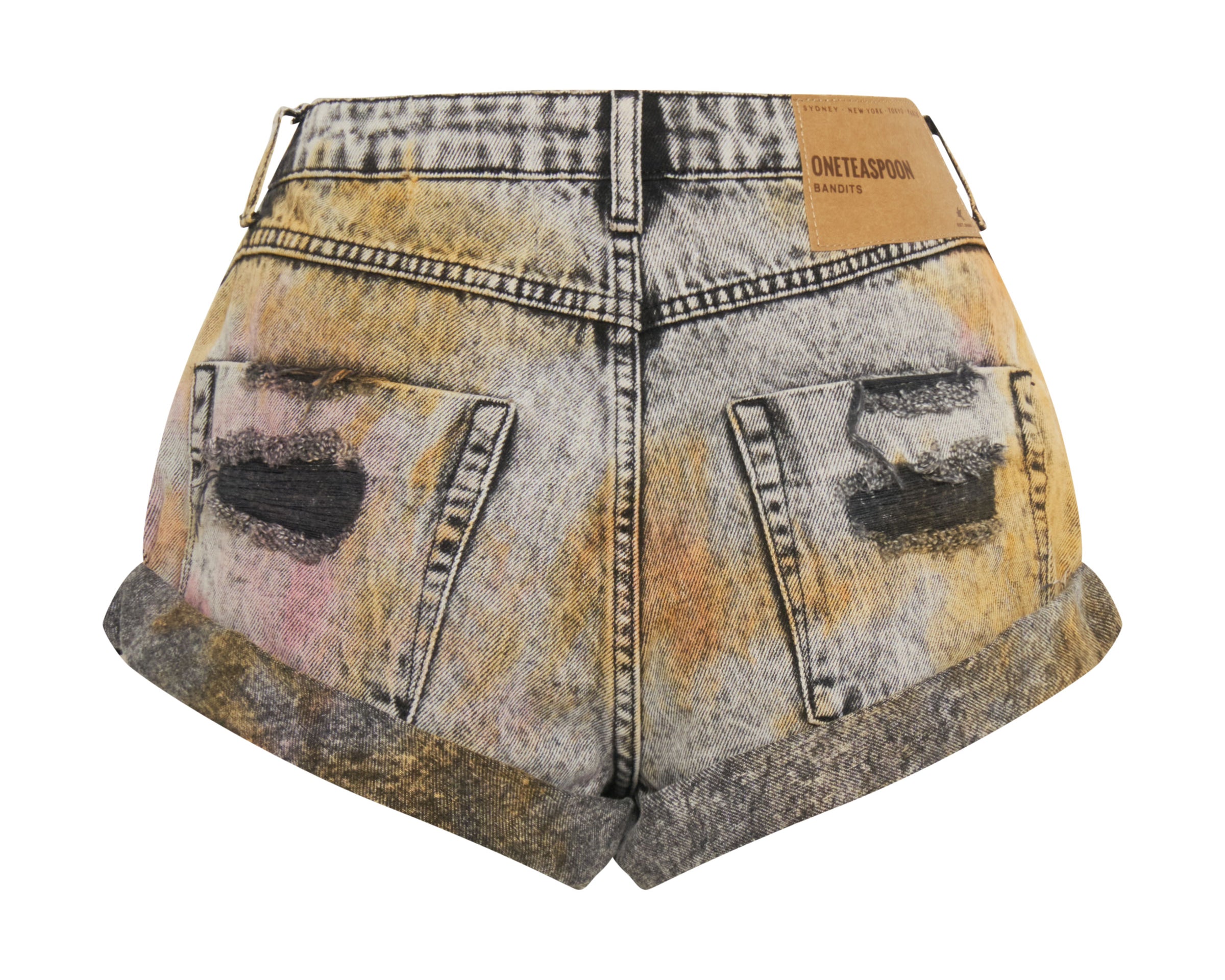 Bandits Low Waist Denim Shorts - Sunset Acid