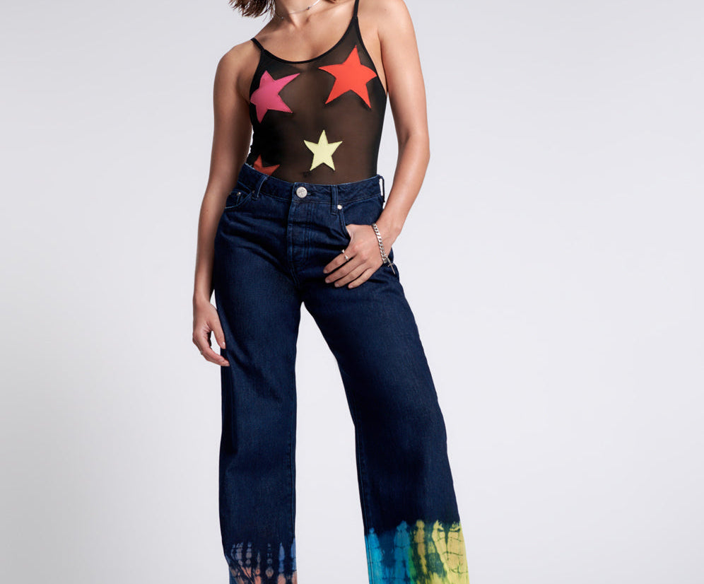 Jackson Mid Waist Wide Leg Denim Jeans - Paint Dipped