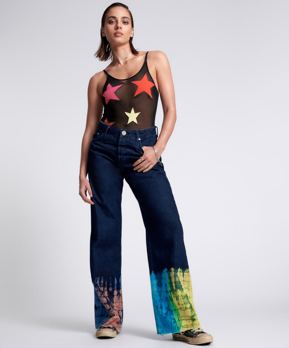 Products Jackson Mid Waist Wide Leg Denim Jeans - Paint Dipped