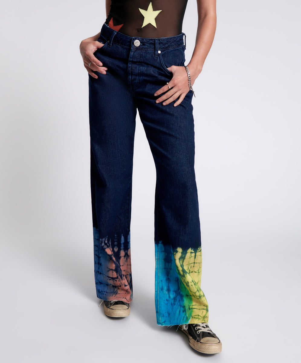 Products Jackson Mid Waist Wide Leg Denim Jeans - Paint Dipped