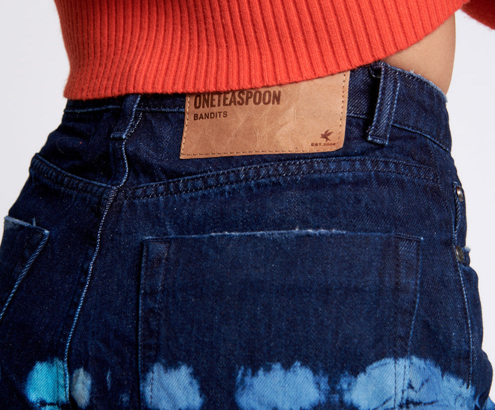 Bandits High Waist Denim Shorts - Paint Dipped Blue