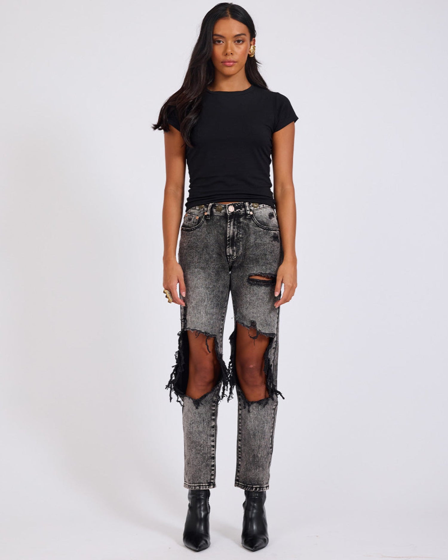 Awesome Baggies Jeans Awesome Baggies High Waist Straight Leg Denim Jeans - Rodeo Grey