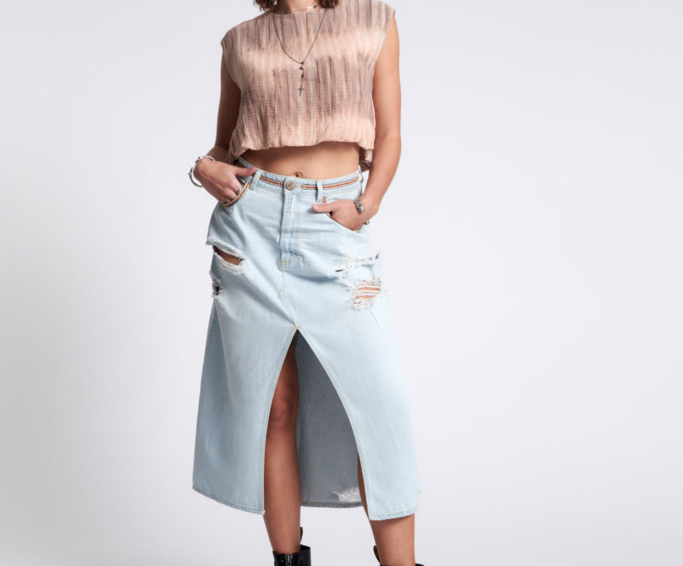 ANGEL BLUE ROCKO LONG LENGTH DENIM SKIRT