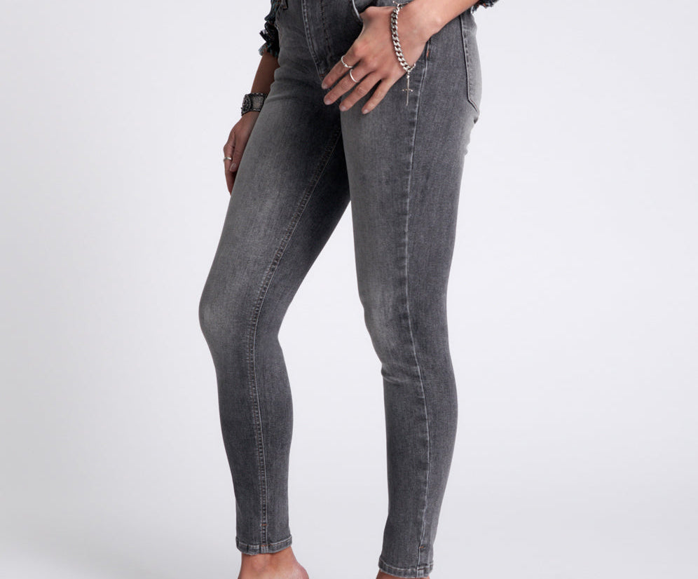 Freebirds Ii High Waist Stretch Skinny Denim Jeans - Acid Grey