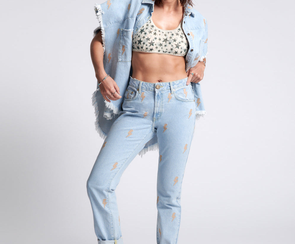 LIGHTNING BOLT AWESOME BAGGIES HIGH WAIST STRAIGHT JEANS