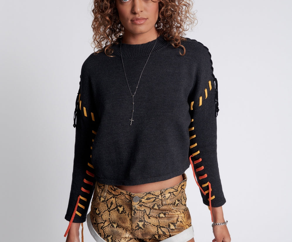 STITCHED UP CROP KNIT SWEATER