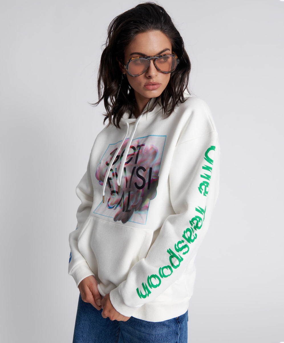 Black Friday Women's Hoodies Sale - Up to 70% off Get Physical Oversized Sweater Hoody - White