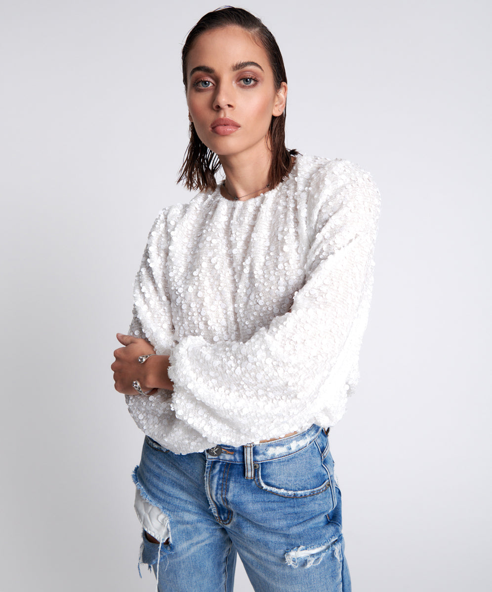 Black Friday Women's Tops, Tees, Shirts, Tanks Sale - Up to 70% off Up All Night Bubble Top - White