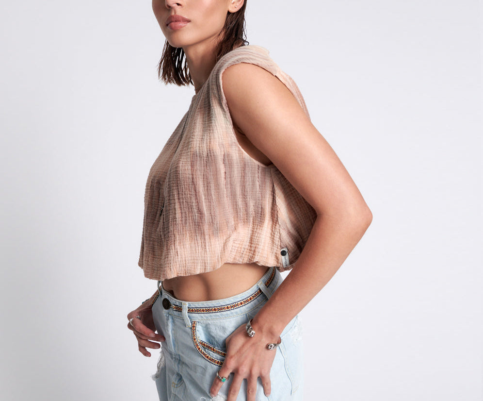 Hand Dyed Backless Bubble Top - Acid Sky