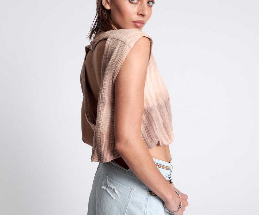 Hand Dyed Backless Bubble Top - Acid Sky