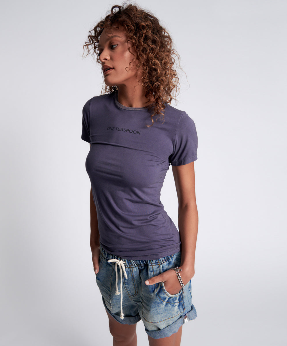 Products ONE TEASPOON FITTED LOGO TEE BLUE
