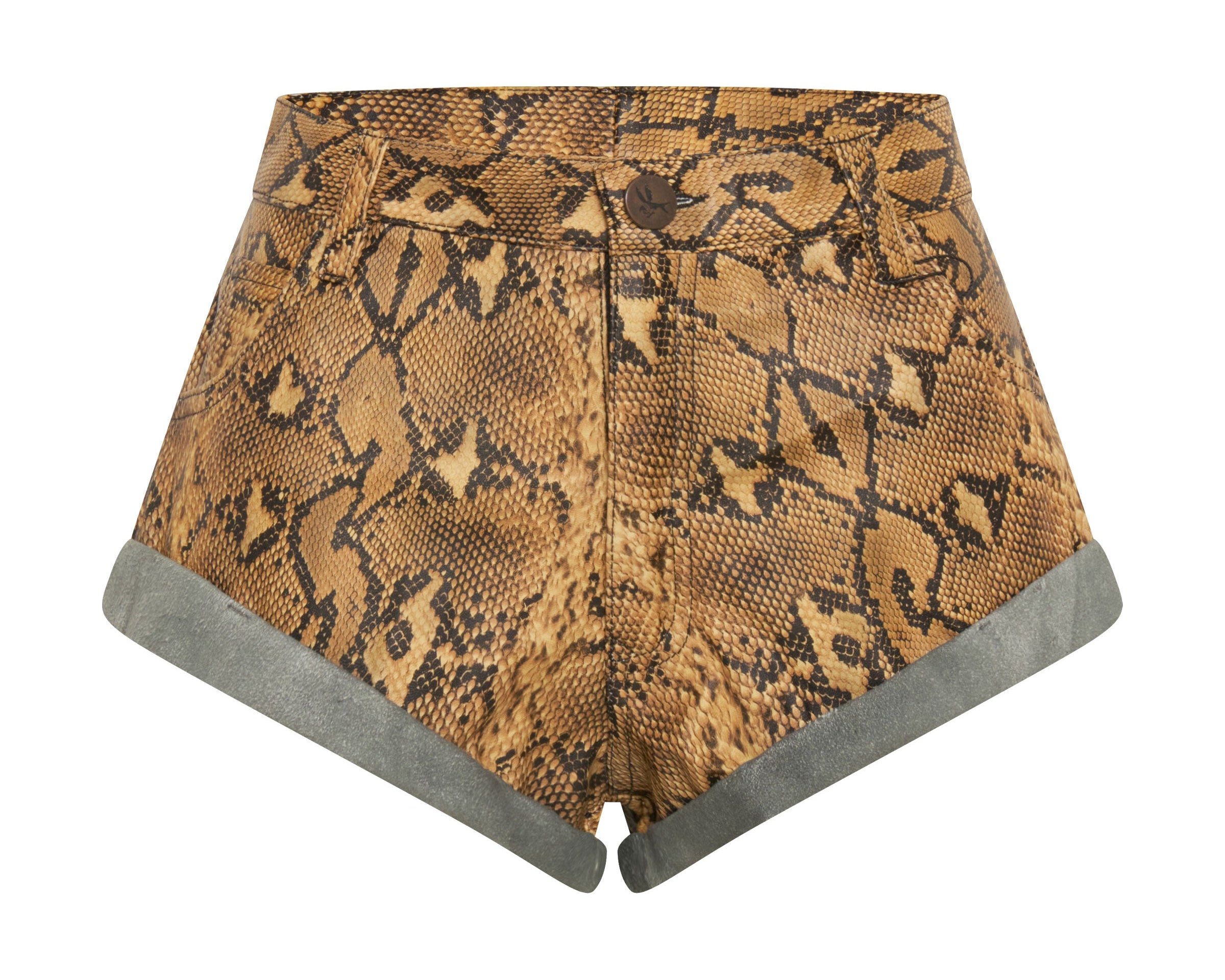 Sun Snake Leather Low Waist Bandits Leather Shorts - Yellow Snake
