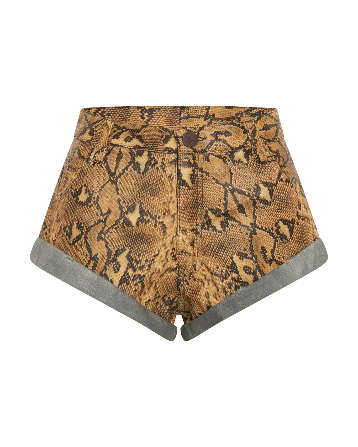 Products Sun Snake Leather Low Waist Bandits Leather Shorts - Yellow Snake