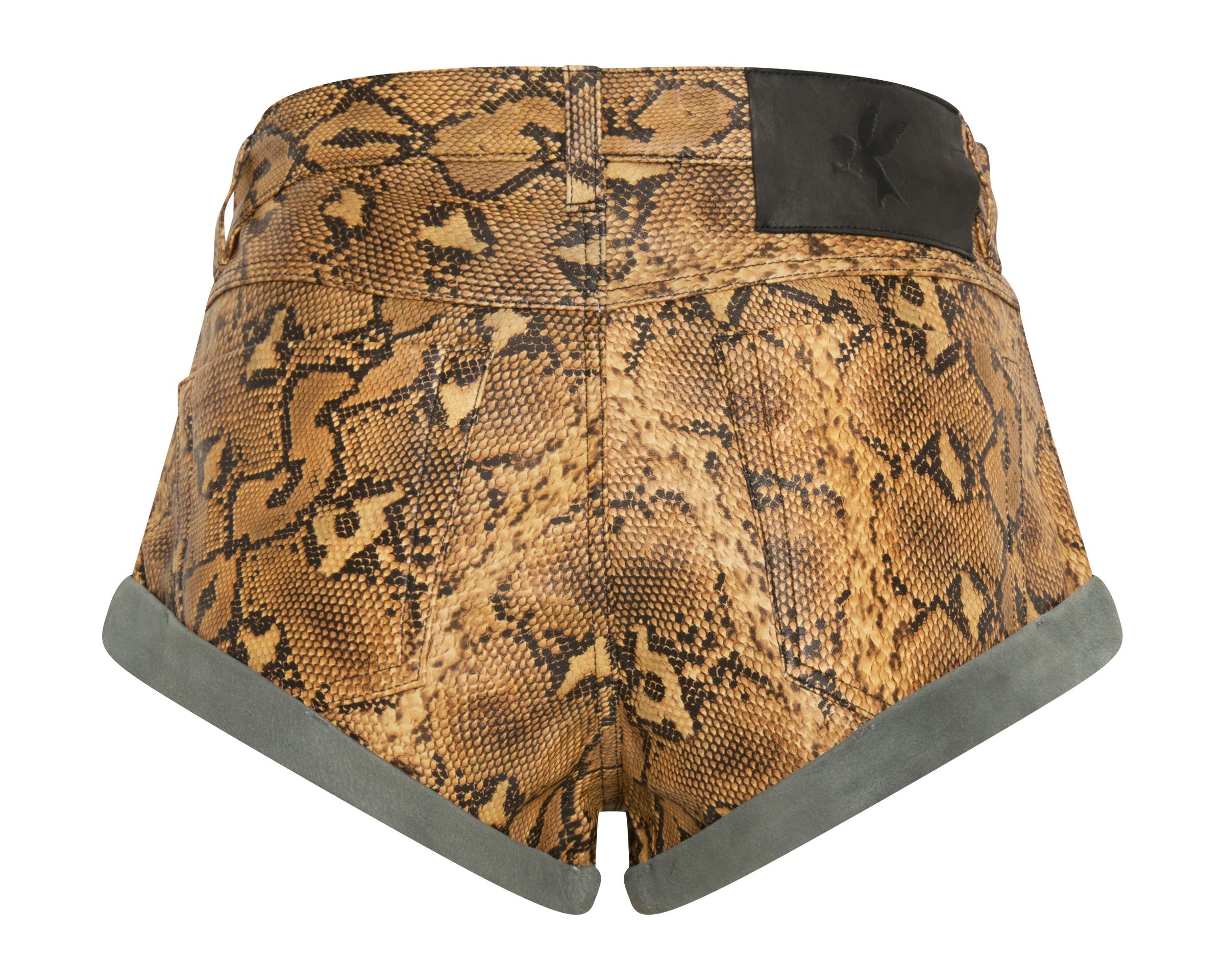 Sun Snake Leather Low Waist Bandits Leather Shorts - Yellow Snake