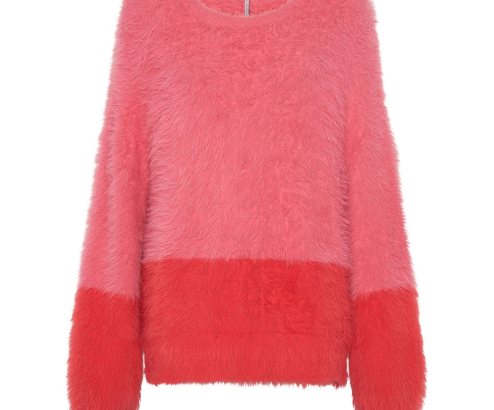 FLUFFY COLOUR BLOCK KNIT SWEATER