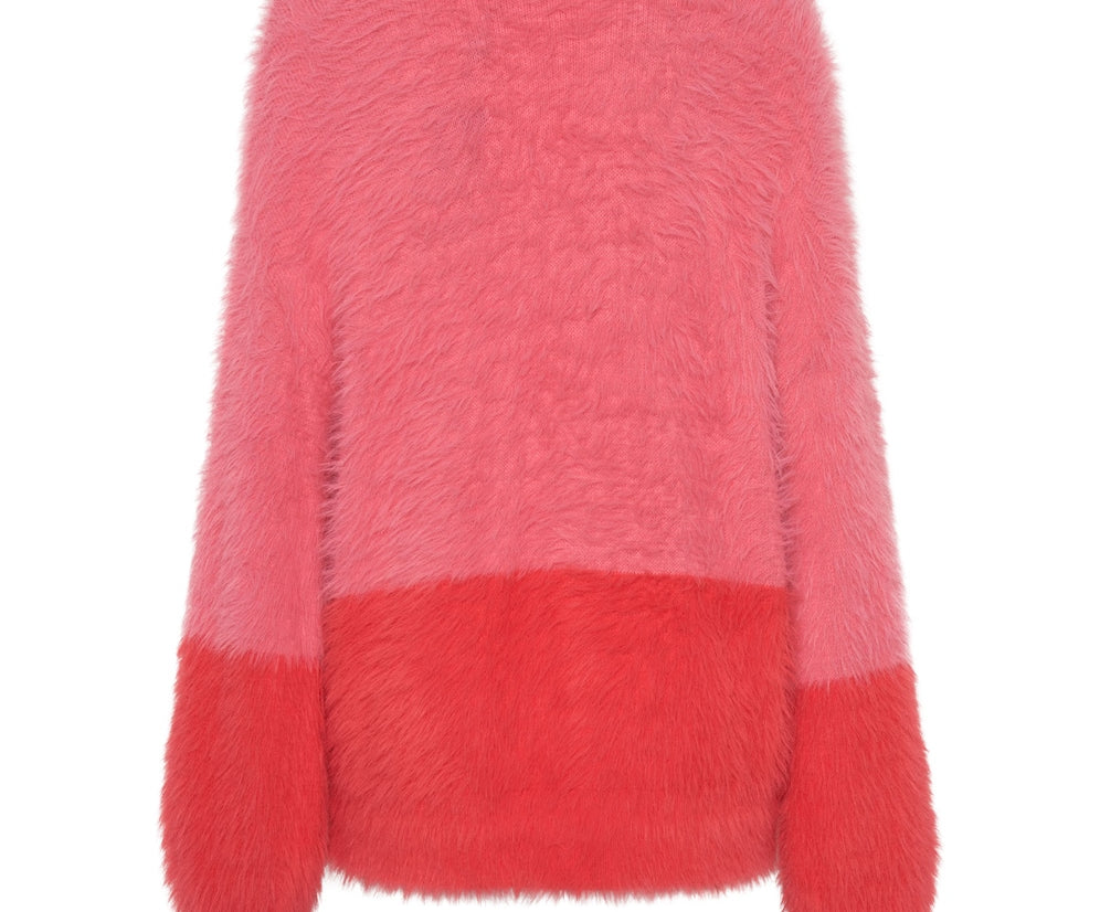 FLUFFY COLOUR BLOCK KNIT SWEATER