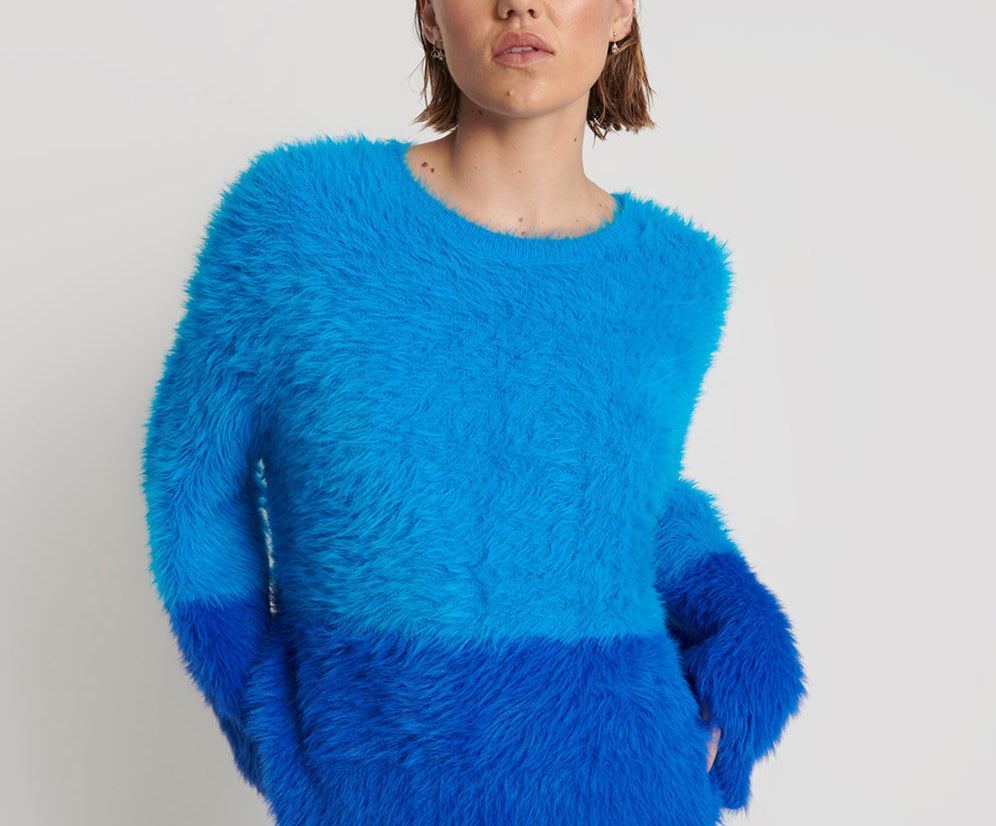 FLUFFY COLOUR BLOCKED SWEATER