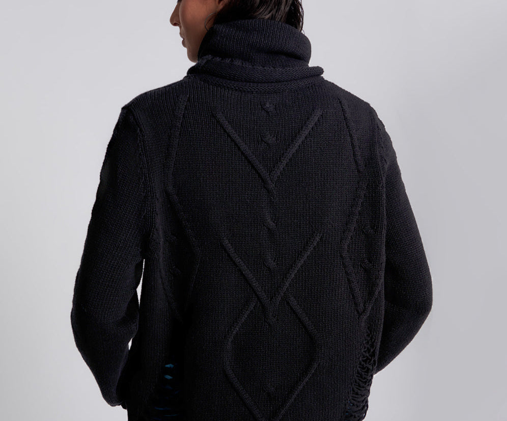 LADDERED ROLL NECK SWEATER