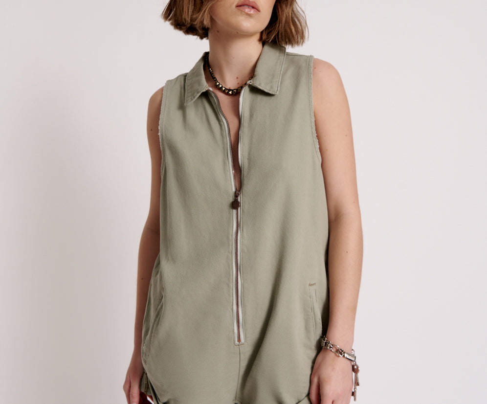 FADED KHAKI MINI BRAXTON JUMPSUIT