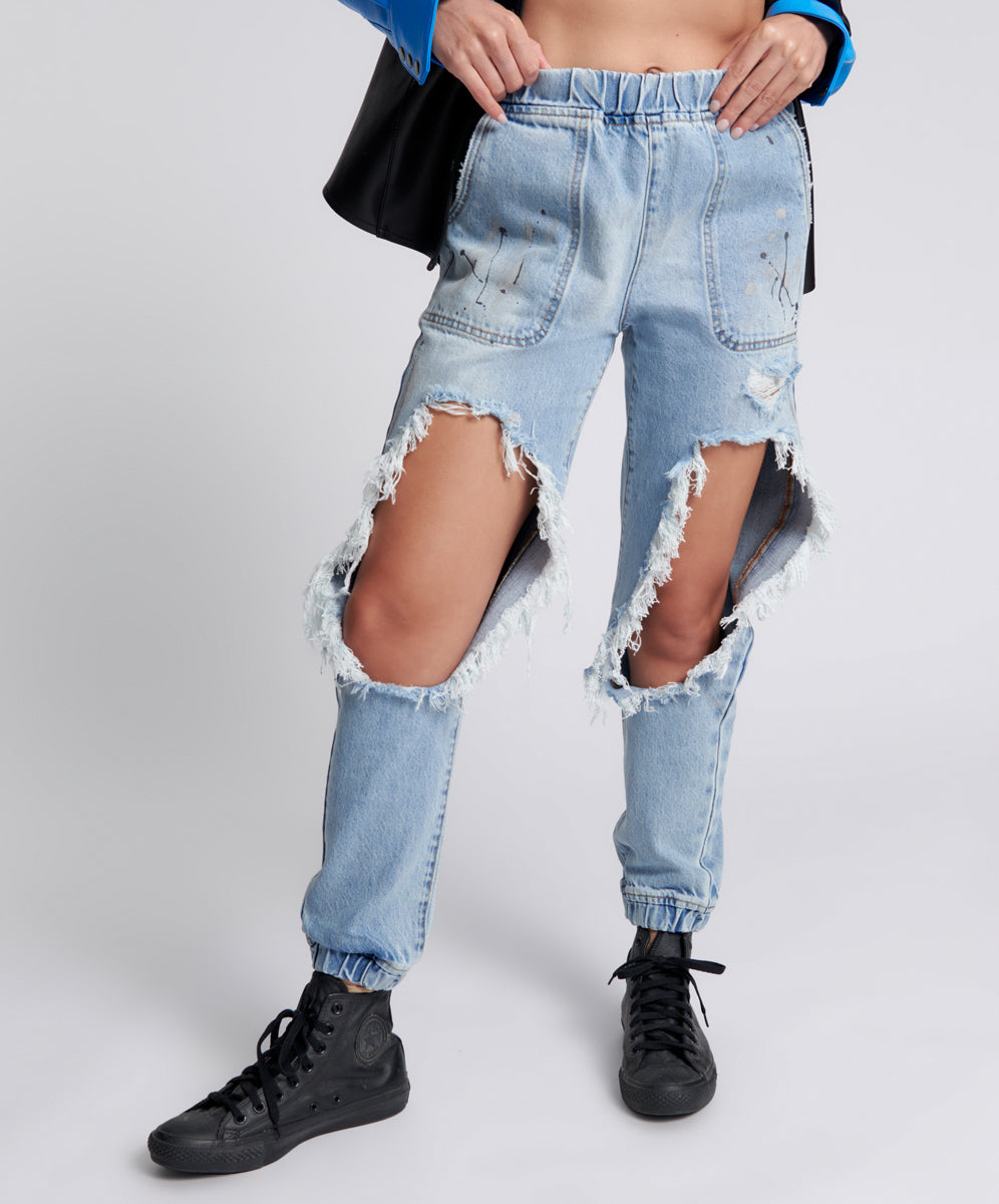 Women's Relaxed Fit Jeans Trackers Mid Waist Jogger Denim Jeans - Fleetwood Artiste