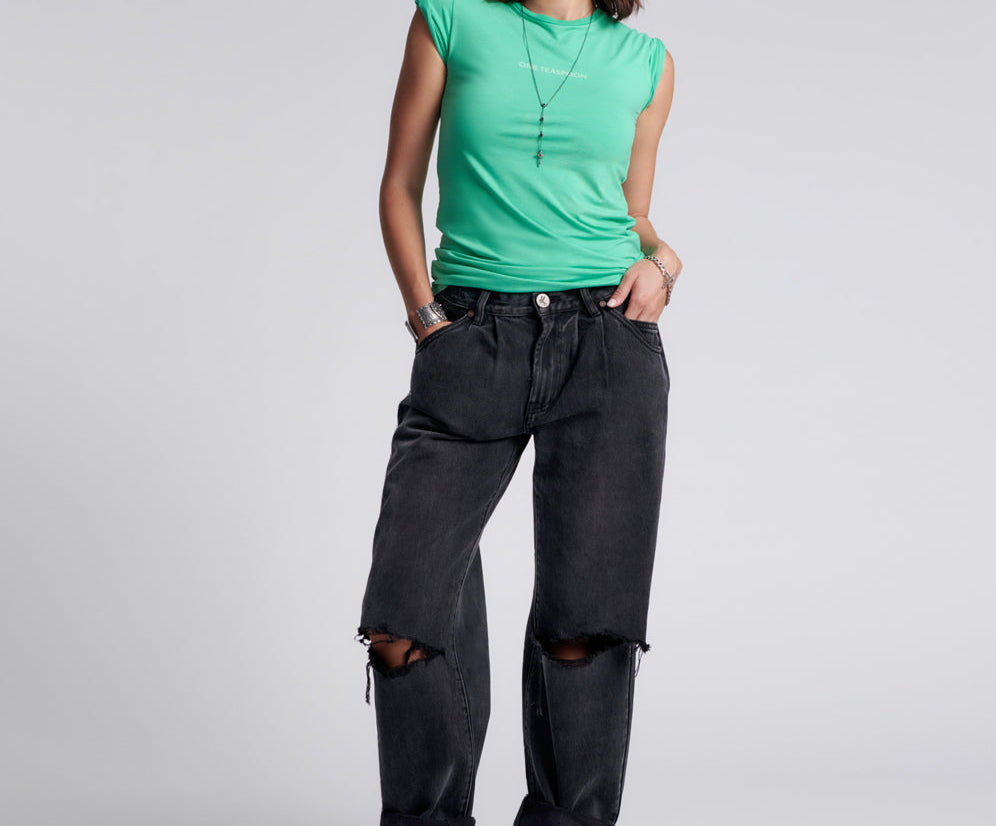 Smiths Low Waist Wide Leg Denim Jeans - Faded Black