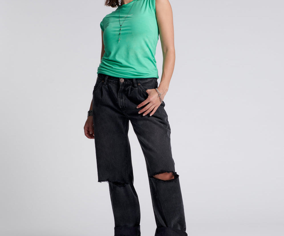 Smiths Low Waist Wide Leg Denim Jeans - Faded Black