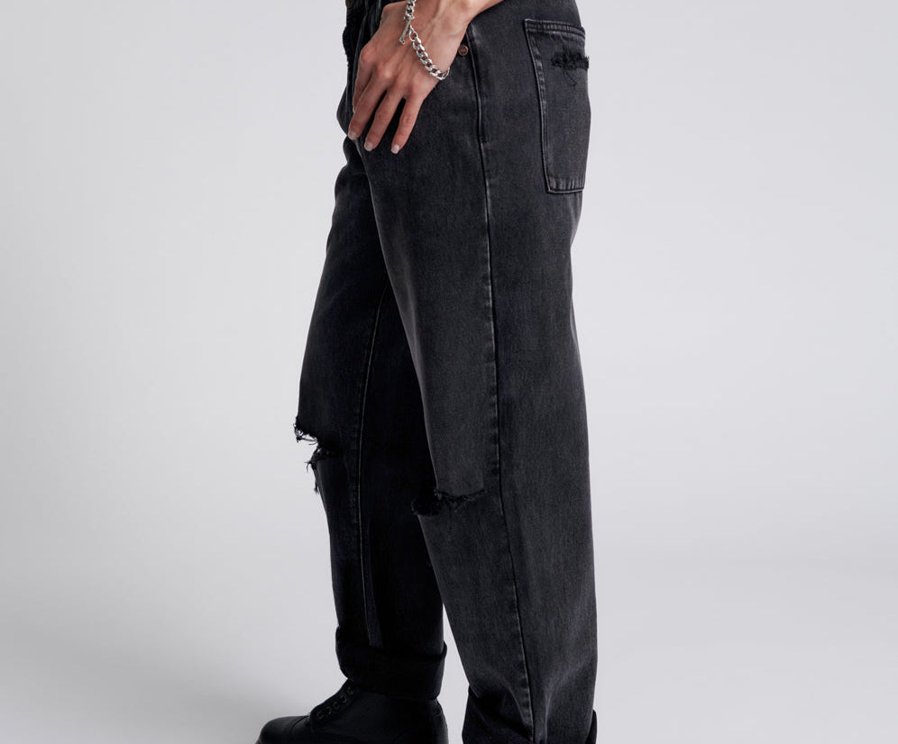 Smiths Low Waist Wide Leg Denim Jeans - Faded Black