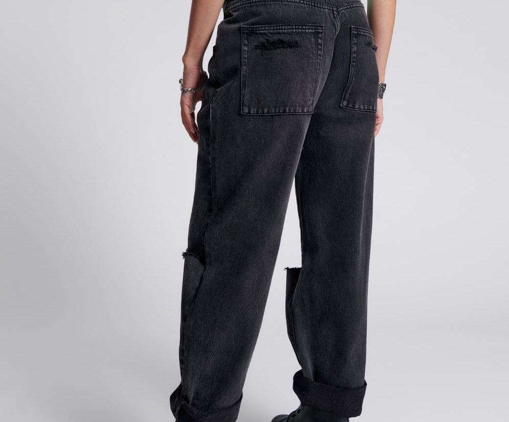 Smiths Low Waist Wide Leg Denim Jeans - Faded Black