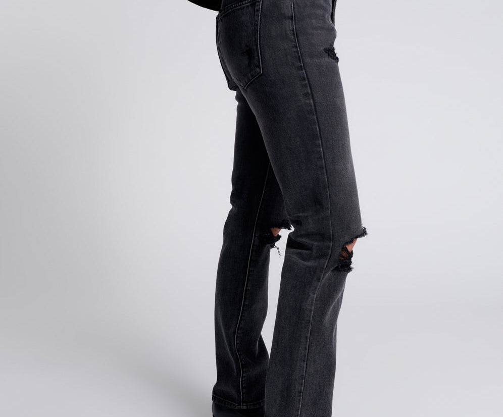 Truckers Mid Waist Straight Leg Denim Jeans - Faded Black