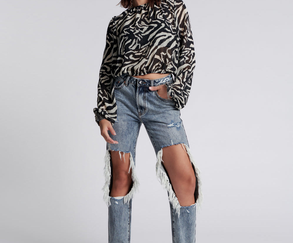 Awesome Baggies High Waist Straight Leg Denim Jeans - Blue Blossom