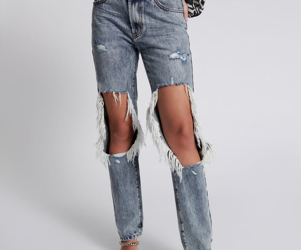 Awesome Baggies High Waist Straight Leg Denim Jeans - Blue Blossom