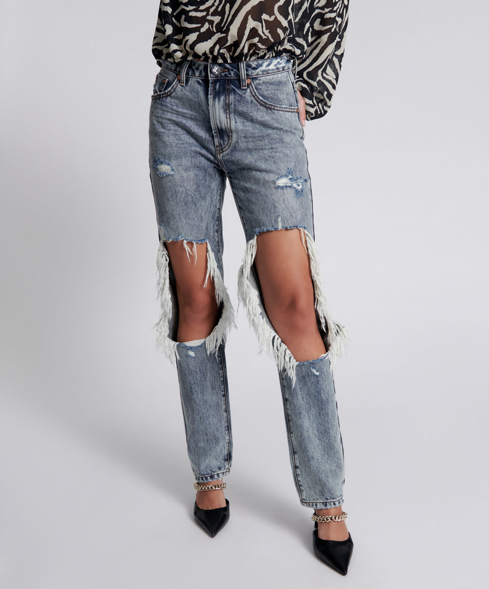 Awesome Baggies Jeans Awesome Baggies High Waist Straight Leg Denim Jeans - Blue Blossom