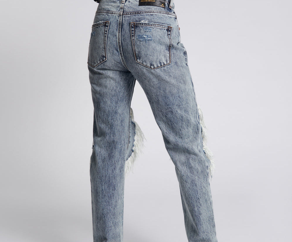 Awesome Baggies High Waist Straight Leg Denim Jeans - Blue Blossom