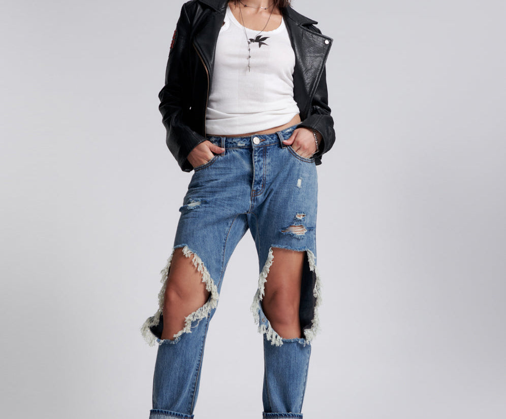 Saints Low Waist Boyfriend Denim Jeans - Johnny Blue