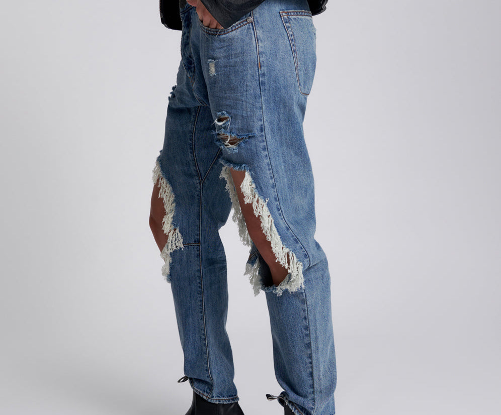 Saints Low Waist Boyfriend Denim Jeans - Johnny Blue