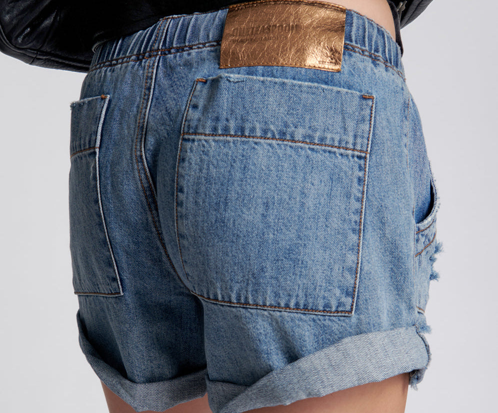 JOHNNY BLUE SHABBY BANDIT DRAWSTRING BOYFRIEND SHORTS