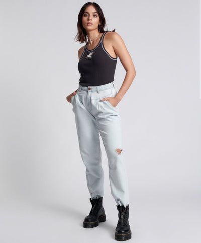 Streetwalkers High Waist Straight Leg Trouser Ripped Denim Jeans - Bel Air Blue