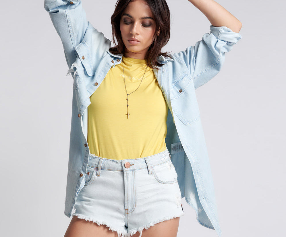 BEL AIR BLUE THE ONE FITTED CHEEKY DENIM SHORTS