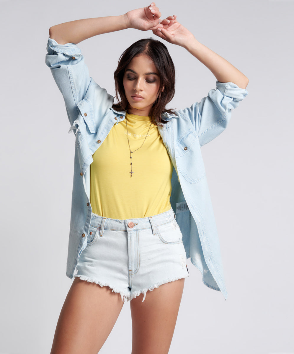 Products The One High Waist Cheeky Denim Shorts - Bel Air Blue