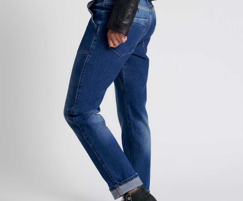 LUXE POWER BLUE SHABBIES DRAWSTRING BOYFRIEND JEANS