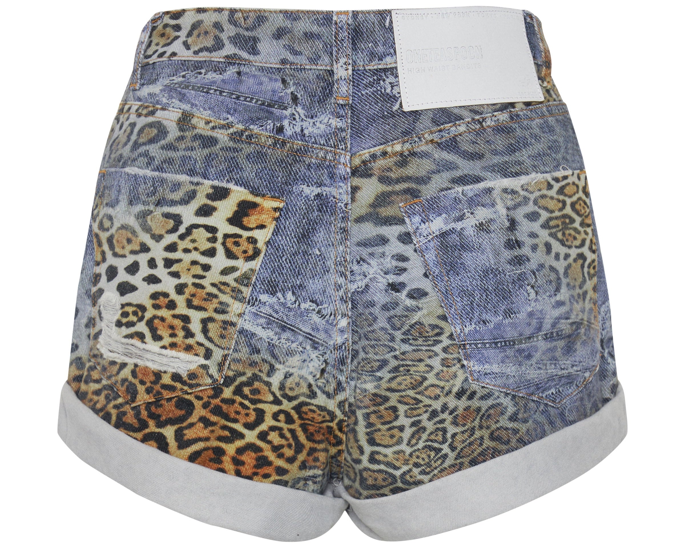 Bandits High Waist Denim Shorts - Leoparty Leopard Print