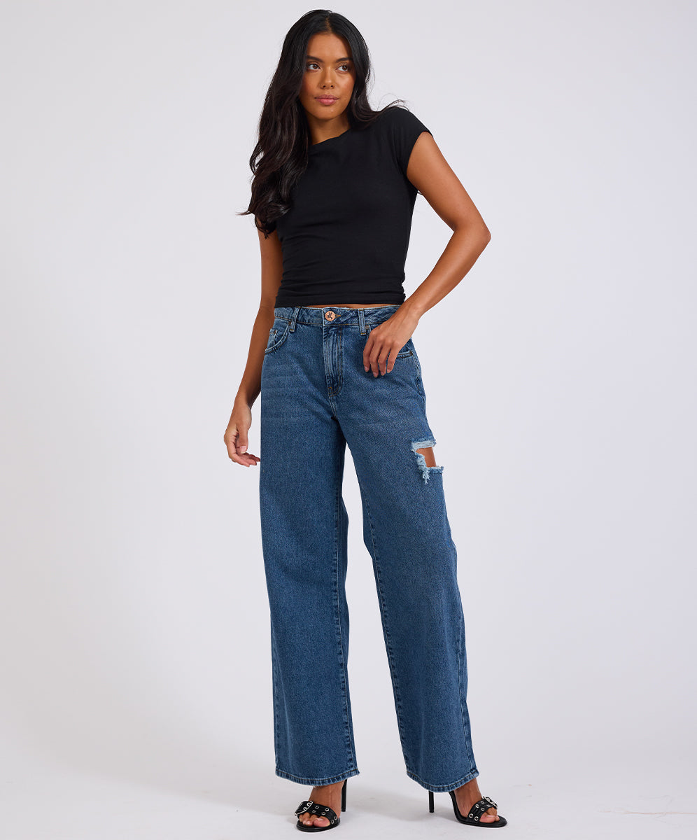 Jackson Mid Waist Wide Leg Denim Jeans - Rosewood | One Teaspoon USA
