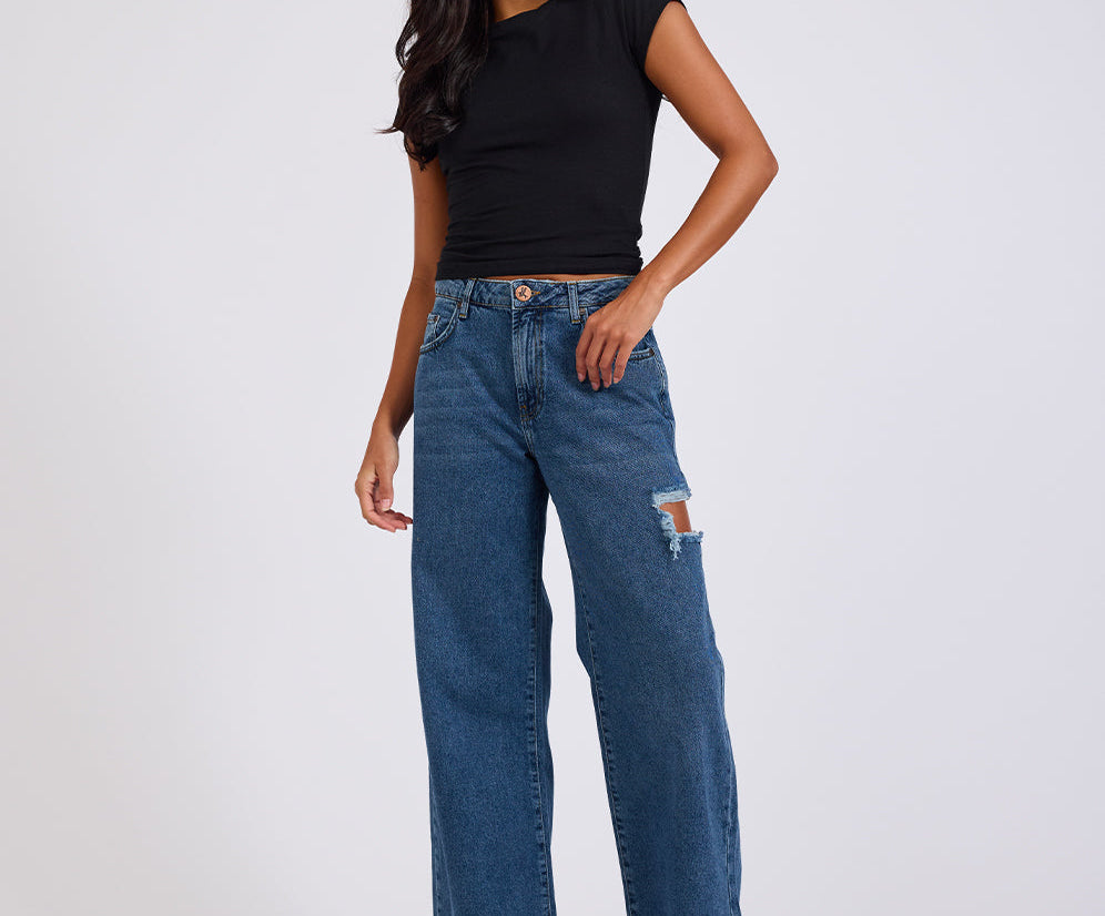 Jackson Mid Waist Wide Leg Denim Jeans - Rosewood