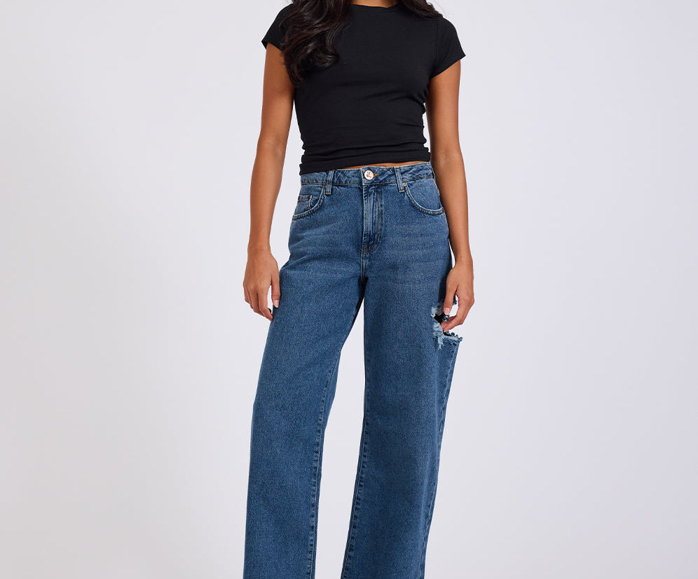 Jackson Mid Waist Wide Leg Denim Jeans - Rosewood